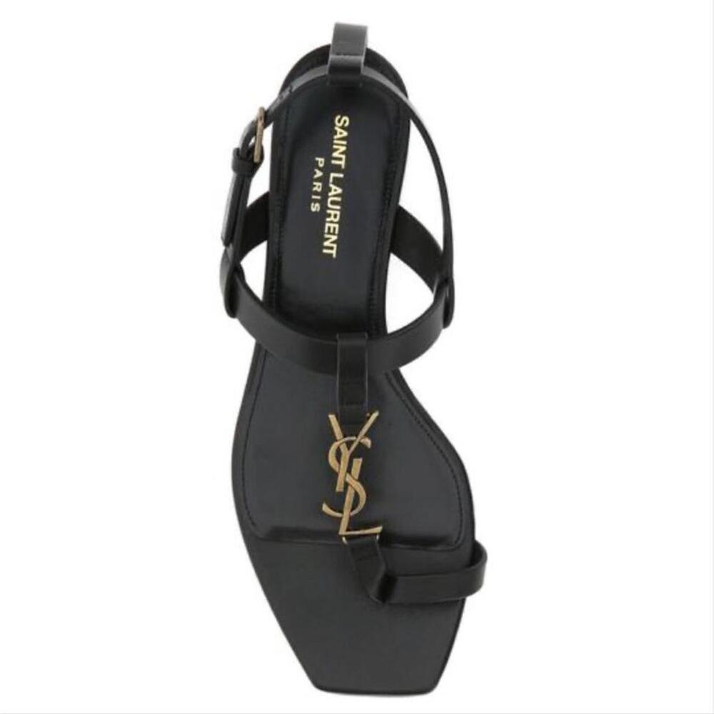 SAINT LAURENT Cassandra YSL logo leather thong sandals